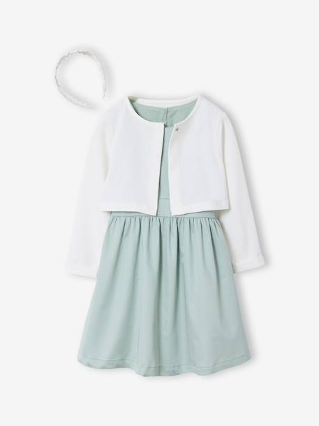 Ensemble robe patineuse boléro serre-tête blanc+vert sauge 10 - vertbaudet enfant 