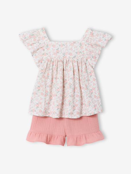 Fille-Ensemble short haut gaze de coton