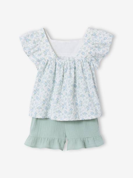 Ensemble short haut gaze de coton blush+vert sauge 9 - vertbaudet enfant 