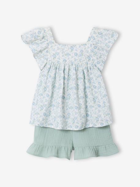 Ensemble short haut gaze de coton blush+vert sauge 6 - vertbaudet enfant 