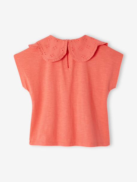 T-shirt fille col brodé fantaisie corail+écru 2 - vertbaudet enfant 