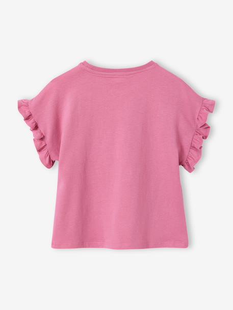 Tee-shirt fille motif romantique manches courtes à volant écru+marine+rose+vert sauge 9 - vertbaudet enfant 