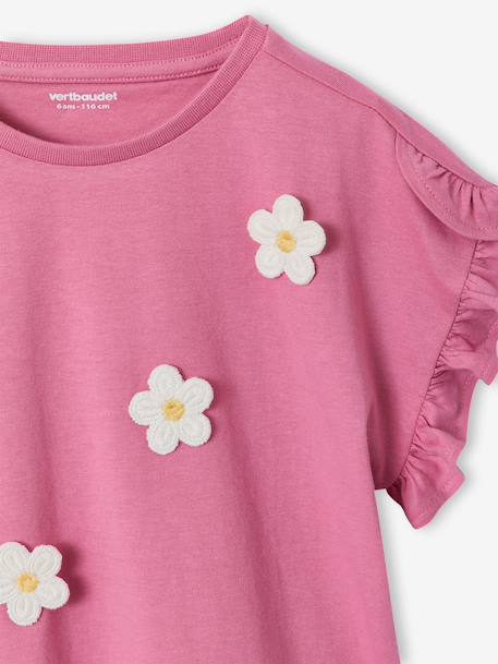 Tee-shirt fille motif romantique manches courtes à volant écru+marine+rose+vert sauge 10 - vertbaudet enfant 