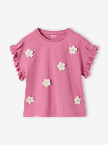 Fille-Tee-shirt fille motif romantique manches courtes à volant