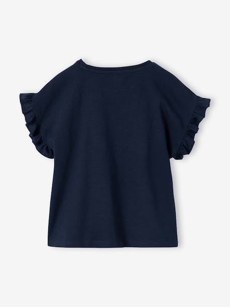 Tee-shirt fille motif romantique manches courtes à volant écru+marine+rose+vert sauge 6 - vertbaudet enfant 