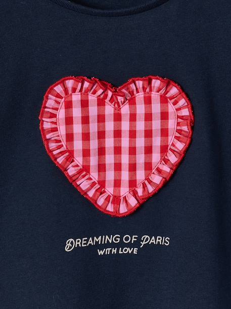Tee-shirt fille motif romantique manches courtes à volant écru+marine+rose+vert sauge 7 - vertbaudet enfant 