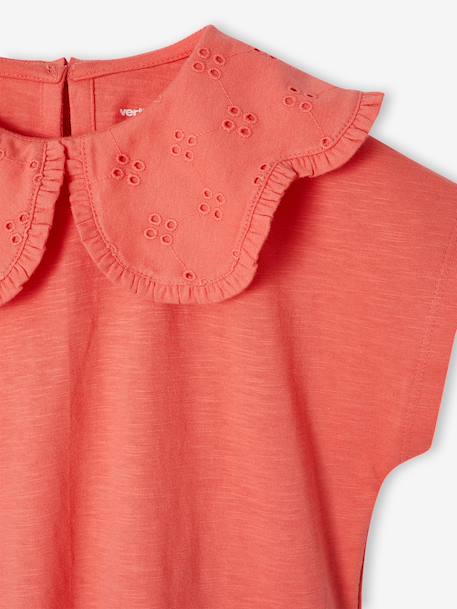 T-shirt fille col brodé fantaisie corail+écru 3 - vertbaudet enfant 