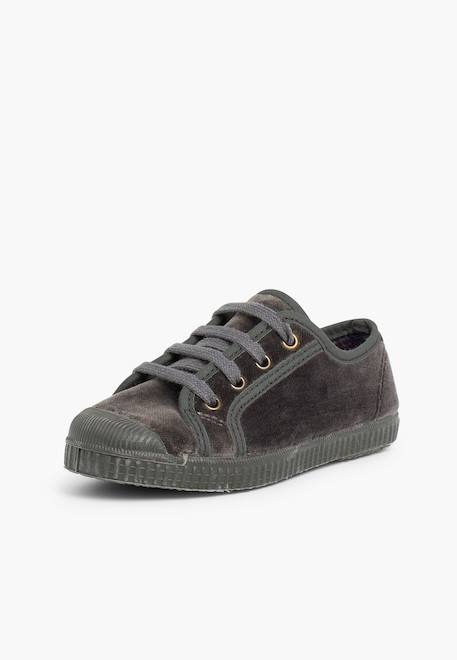 Baskets enfants en velours avec lacets Bleu marine+Bordeaux+Gris+Kaki+Marron+Noir+Rose+Vert 14 - vertbaudet enfant 