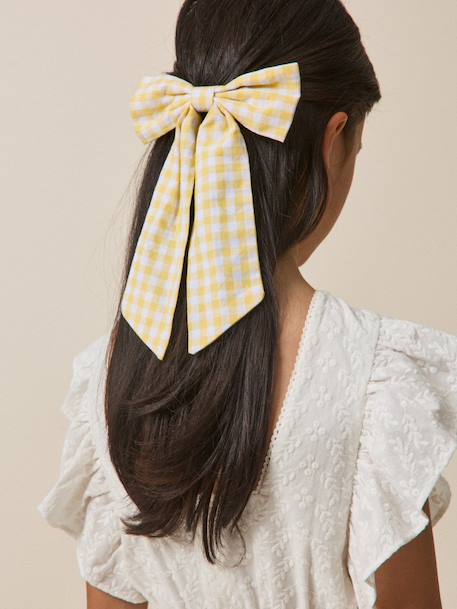 Barrette fille grand noeud vichy Vichy jaune+Vichy marine 5 - vertbaudet enfant 