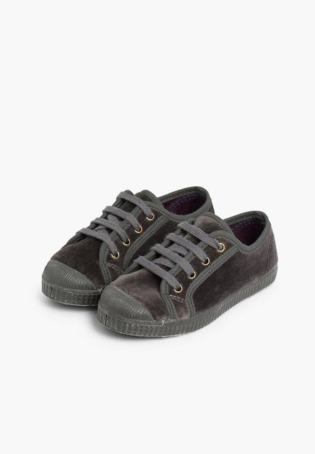 Baskets enfants en velours avec lacets Bleu marine+Bordeaux+Gris+Noir+Rose+Vert 16 - vertbaudet enfant 