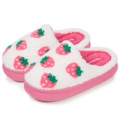 Chaussures-Chaussons mules sherpa fraise, semelle bloup xtra confort, amorti souple
