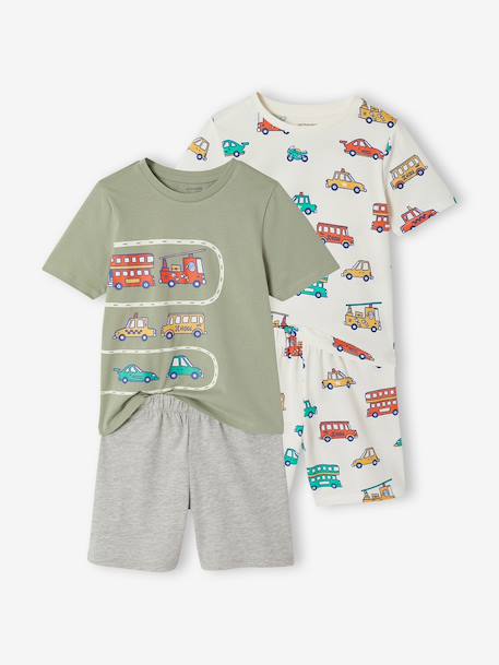 Lot 2 pyjashorts véhicules vert sauge 1 - vertbaudet enfant 