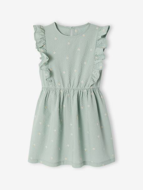 Robe fille en seersucker manches volantées blanc imprimé+carreaux rouge+vanille+vert sauge 14 - vertbaudet enfant 