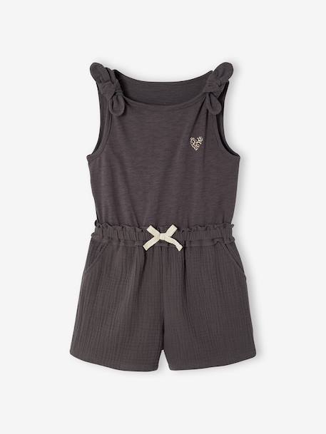 Combinaison short fille bi matière gris ardoise+vieux rose 1 - vertbaudet enfant 