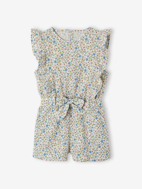 Combishort fille gaze de coton à volants écru+vert sauge 1 - vertbaudet enfant 