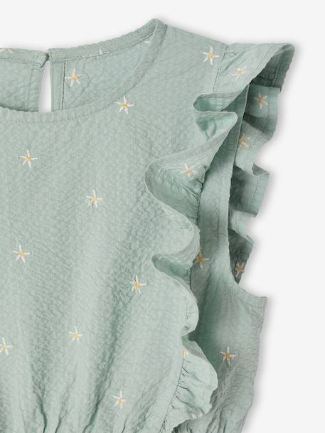Robe fille en seersucker manches volantées blanc imprimé+carreaux rouge+vanille+vert sauge 16 - vertbaudet enfant 