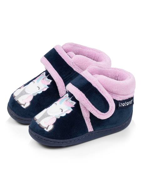 Chaussons bottillons microvelours maintien renforcé, fermeture scratch, simple à enfiler Marine 6 - vertbaudet enfant 