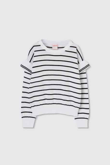 Pull à manches longues rayé Blanc 1 - vertbaudet enfant 