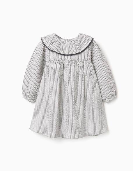 Robe en coton rayé à col volanté b&s Blanc 1 - vertbaudet enfant 