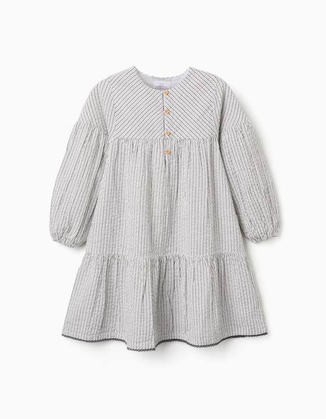 Robe en coton rayé à manches bouffantes b&s Blanc 2 - vertbaudet enfant 