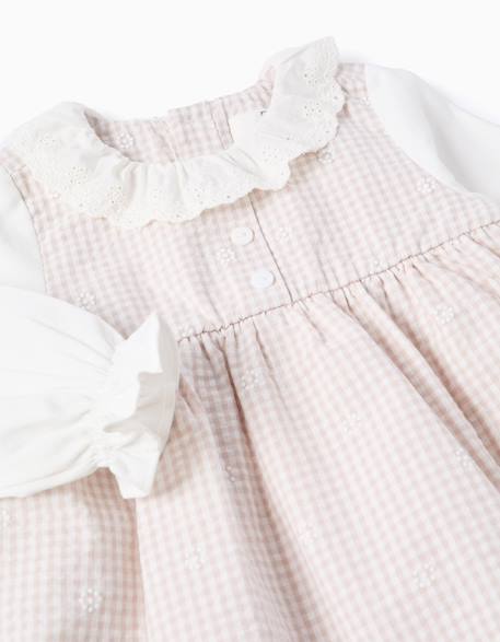 Robe en coton à manches longues et vichy Gris clair 3 - vertbaudet enfant 