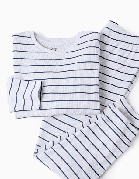 Pyjama côtelé à manches longues et rayures Gris 4 - vertbaudet enfant 