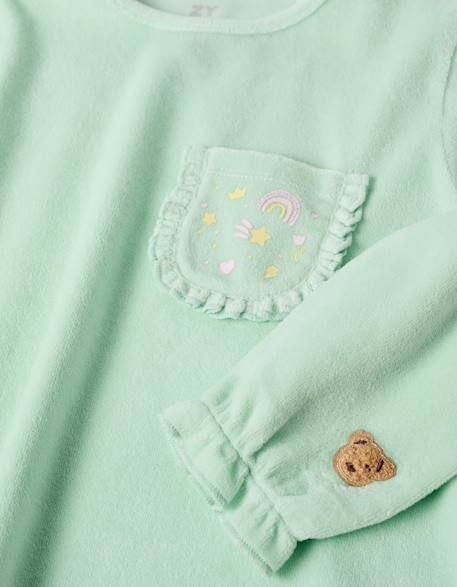 Pyjama en velours à volants et imprimés Vert clair 3 - vertbaudet enfant 