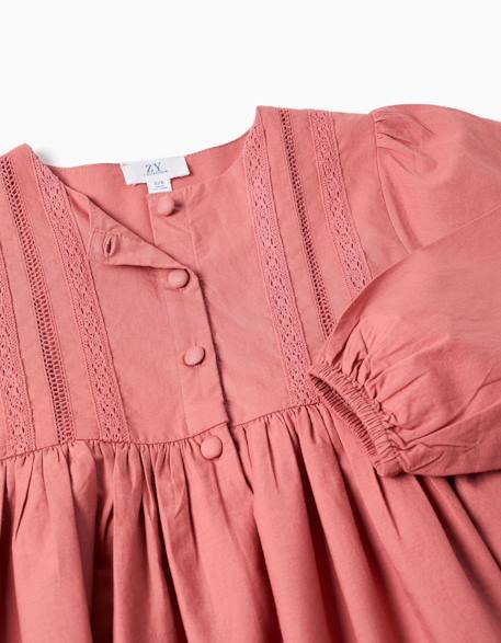 Robe en popeline à manches longues et broderie anglaise Rose 3 - vertbaudet enfant 