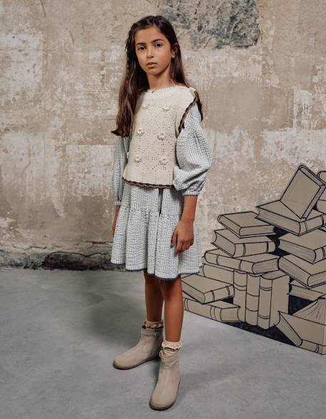 Fille-Robe en coton rayé à manches bouffantes b&s