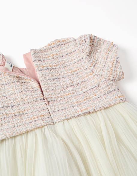 Robe bi-matière à manches courtes en tweed et maille Rose clair 3 - vertbaudet enfant 