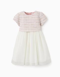 Bébé-Robe, jupe-Robe bi-matière à manches courtes en tweed et maille
