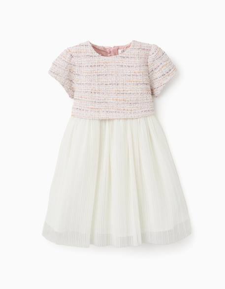 Robe bi-matière à manches courtes en tweed et maille Rose clair 1 - vertbaudet enfant 