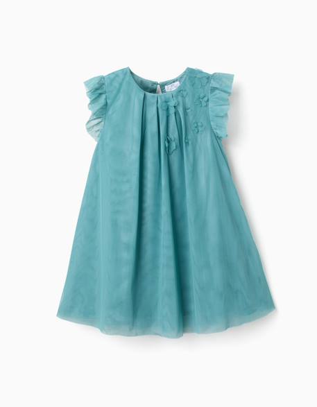 Robe en tulle sans manches à volants et fleurs Bleu clair 1 - vertbaudet enfant 
