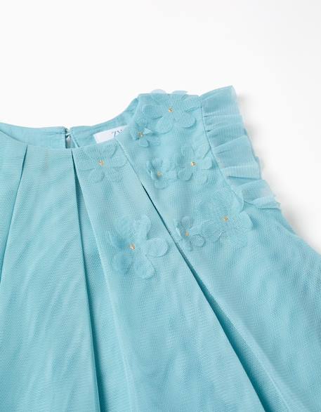 Robe sans manches en tulle à volants et fleurs Bleu clair 3 - vertbaudet enfant 
