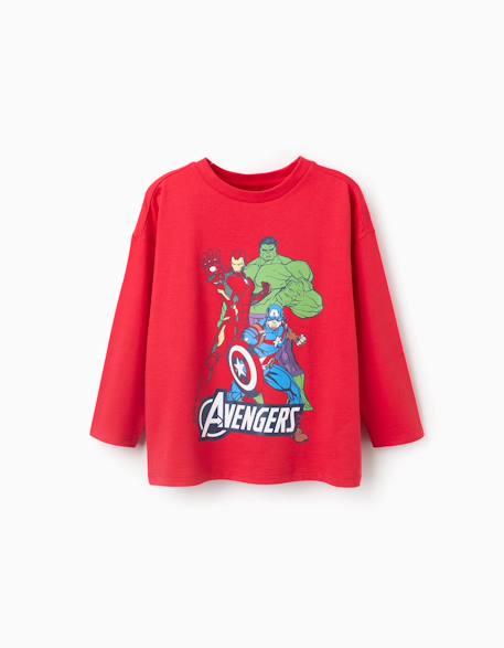 T-shirt en coton à manches longues et imprimé avengers Rouge 1 - vertbaudet enfant 