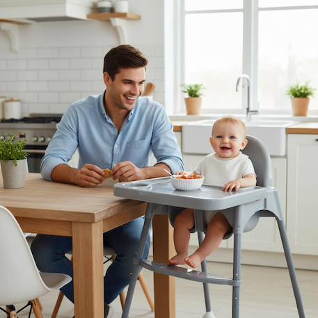 Chaise haute basic pro Blanc+Gris 8 - vertbaudet enfant 