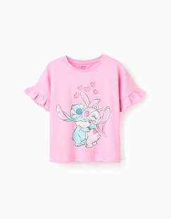 T-shirt en coton à imprimé stitch et angel et volants  - vertbaudet enfant
