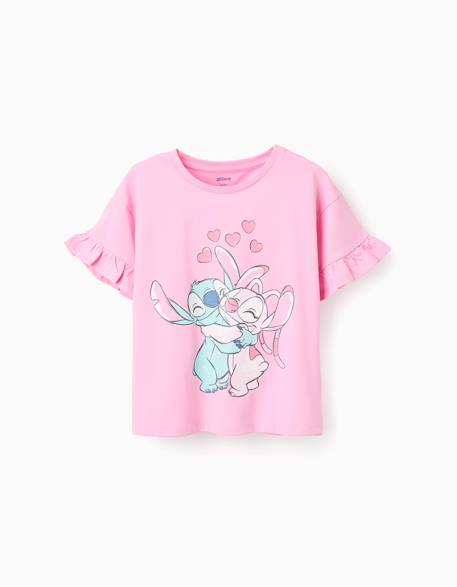 T-shirt en coton à imprimé stitch et angel et volants Rose 1 - vertbaudet enfant 