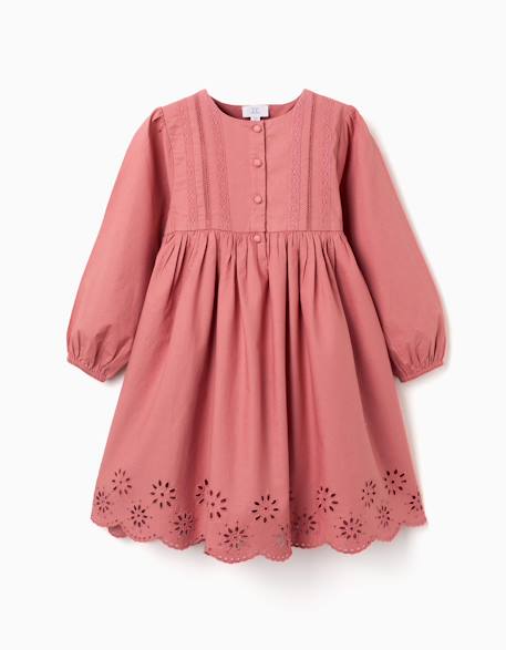 Robe en popeline à manches longues et broderie anglaise Rose 1 - vertbaudet enfant 