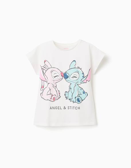 Fille-T-shirt en coton avec imprimé stitch et angel