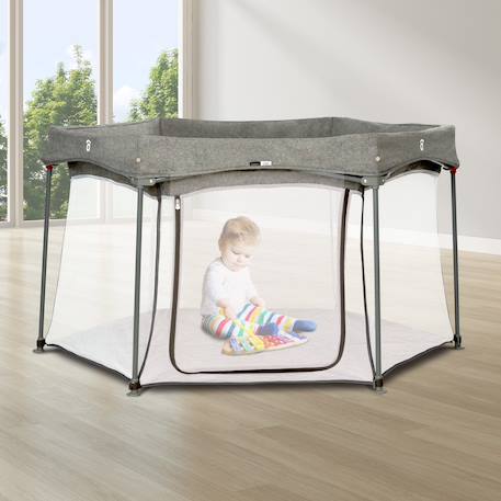 Parc bébé hexagonal pliable léger Luxembourg Gris 4 - vertbaudet enfant 