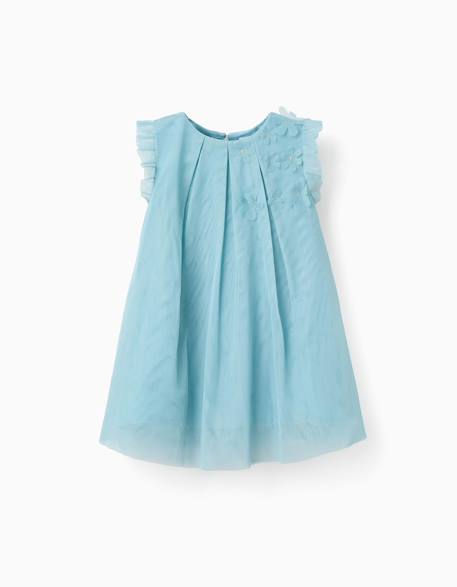 Robe sans manches en tulle à volants et fleurs Bleu clair 1 - vertbaudet enfant 