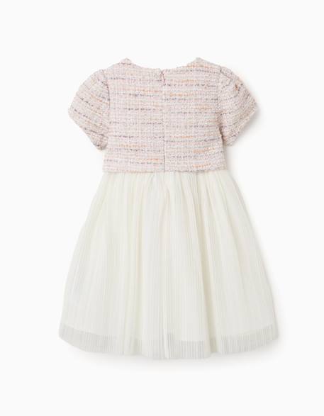 Robe bi-matière à manches courtes en tweed et maille Rose clair 2 - vertbaudet enfant 