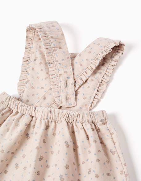 Robe salopette en velours côtelé à motif floral Gris clair 3 - vertbaudet enfant 
