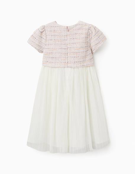Robe bi-matière à manches courtes en tweed et maille Rose clair 2 - vertbaudet enfant 