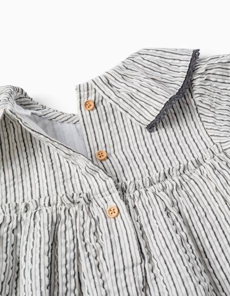 Robe en coton rayé à col volanté b&s Blanc 3 - vertbaudet enfant 