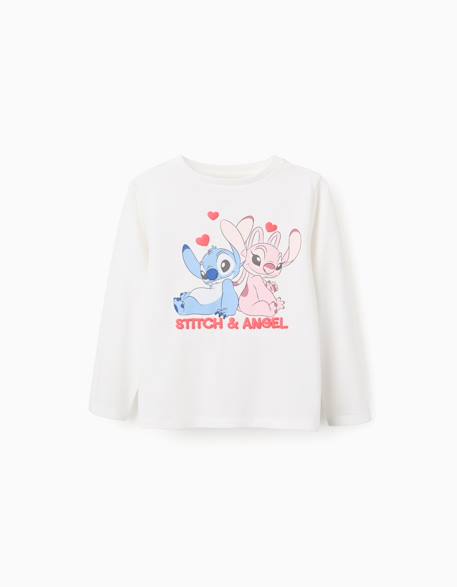 Fille-T-shirt en coton à manches longues et imprimé stitch et angel