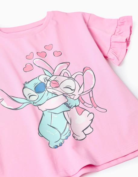 T-shirt en coton à imprimé stitch et angel et volants Rose 3 - vertbaudet enfant 