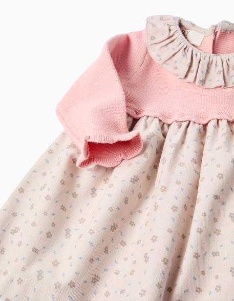 Robe bi-matière à motif floral Rose clair 4 - vertbaudet enfant 