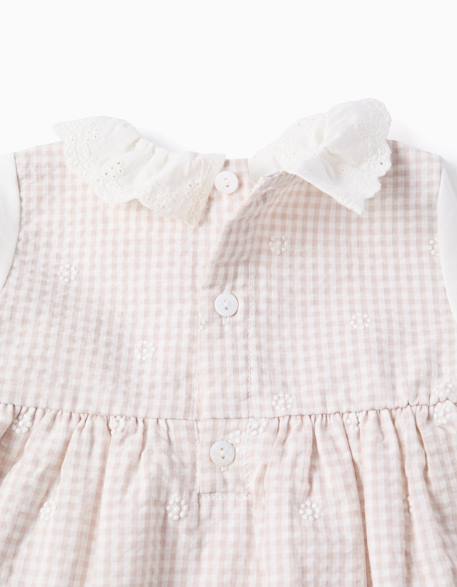 Robe en coton à manches longues et vichy Gris clair 4 - vertbaudet enfant 